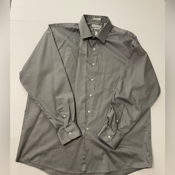 Van Heusen Men Regular Fit Long Sleeve Gray Dress Shirt Lux Sateen 17 1/2 34/35 - Picture 3 of 12